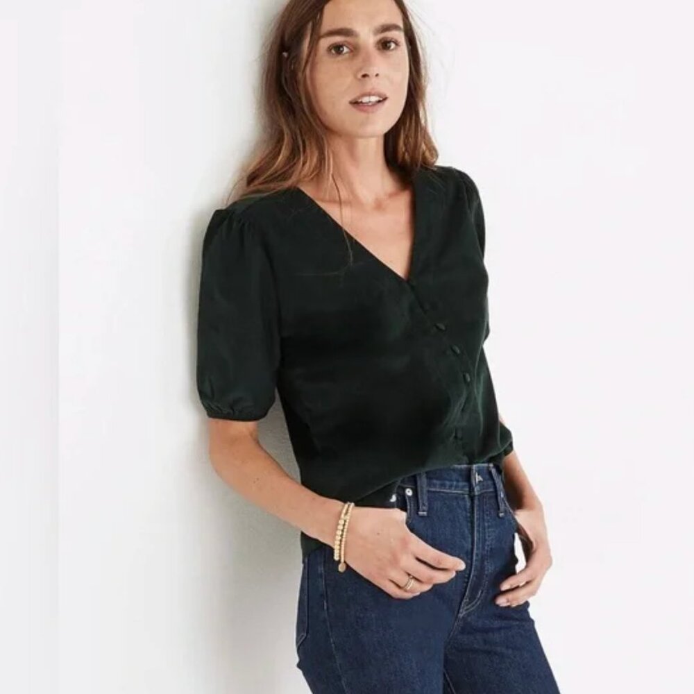 Madewell Corduroy Puff Sleeve Button Front Top